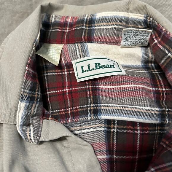 Vintage LL Bean Plaid Flannel Lined Tan Hurricane Shirt Small Canvas Button Up - Picture 6 of 7